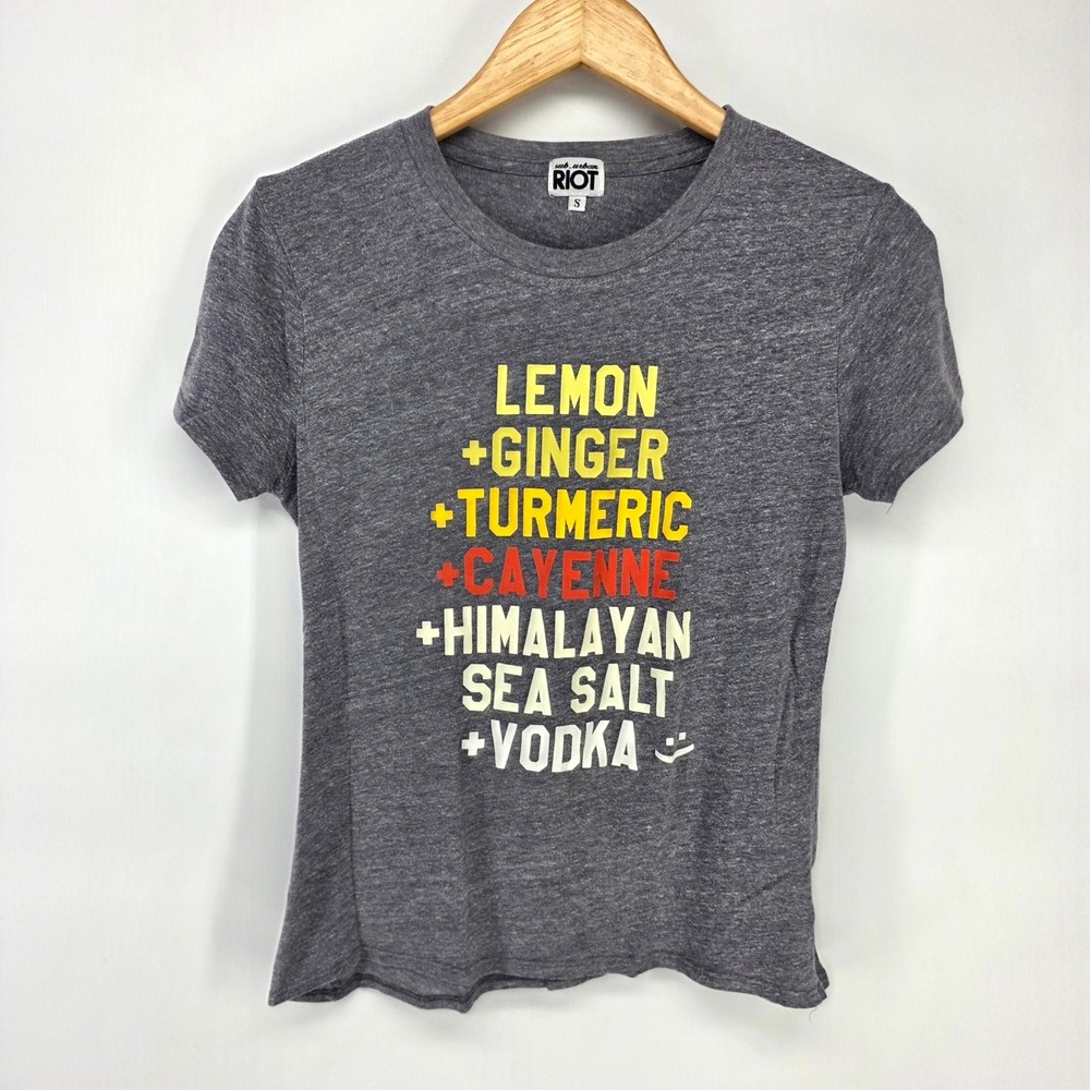 Sub Urban Riot Graphic Tee Womens S Gray Lemon Ginger Turmeric Vodka Funny Shirt